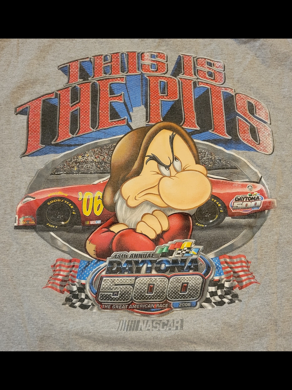 Disney Gray Tee with Grumpy Dwarf & Racing Graphics - Picture 2 of 5